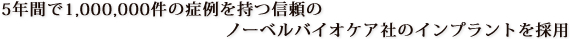 5年間で1000000件の症例を持つ信頼ノーベルバイオケア社のインプラントを採用